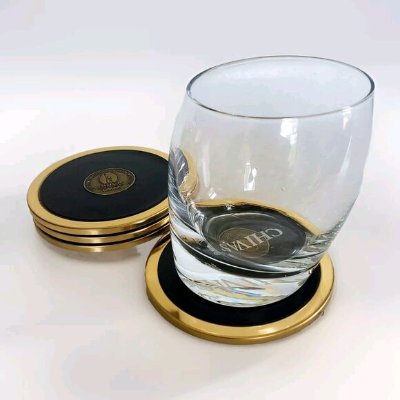 1996 Buick Brass/Leather Drink Coasters Barware Set Vtg Automobile Car Bar Decor - Picture 4 of 11